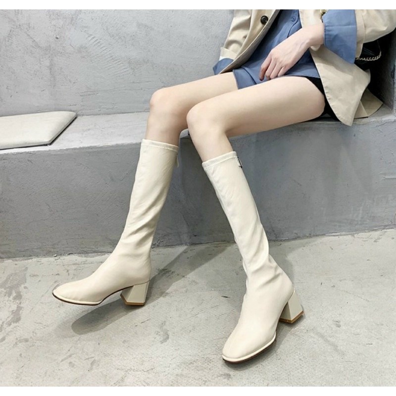 BỐT CAO CỔ BOOT ĐÙI DA MỜ GÓT VUÔNG 6P Có lót lông, khóa kéo sau B081-1 đùi đai