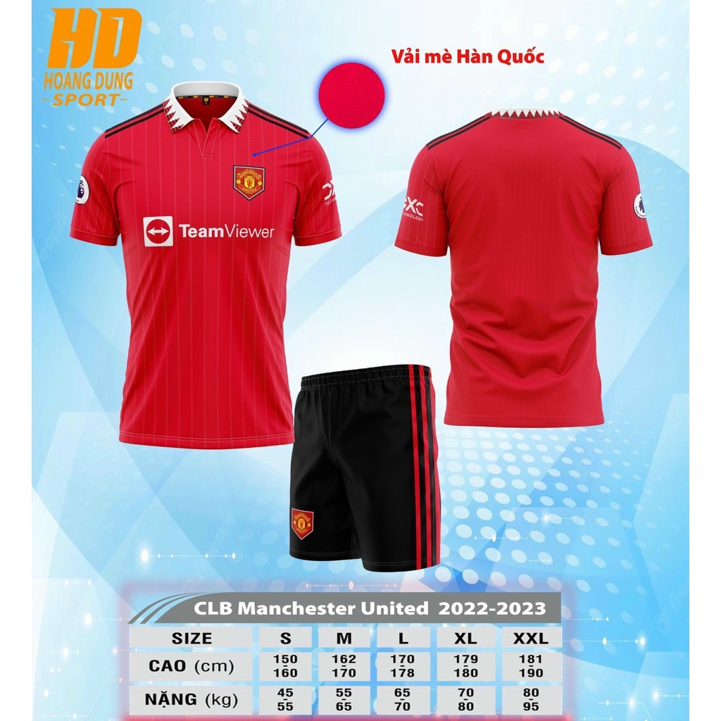 Bộ đồ đá banh, áo bóng đá có in tên số theo yêu cầu - Mẫu CLB Manchester United màu trắng, màu đỏ, màu xanh 2022- 2023.