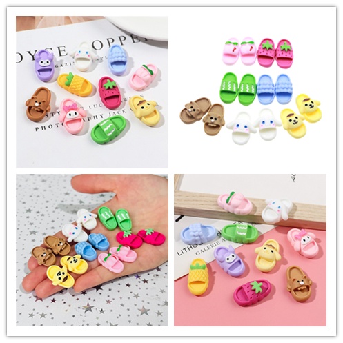 Set 10 Kẹp Tóc Hình Dép Hoạt Hình Mini Bằng Nhựa Resin DIY