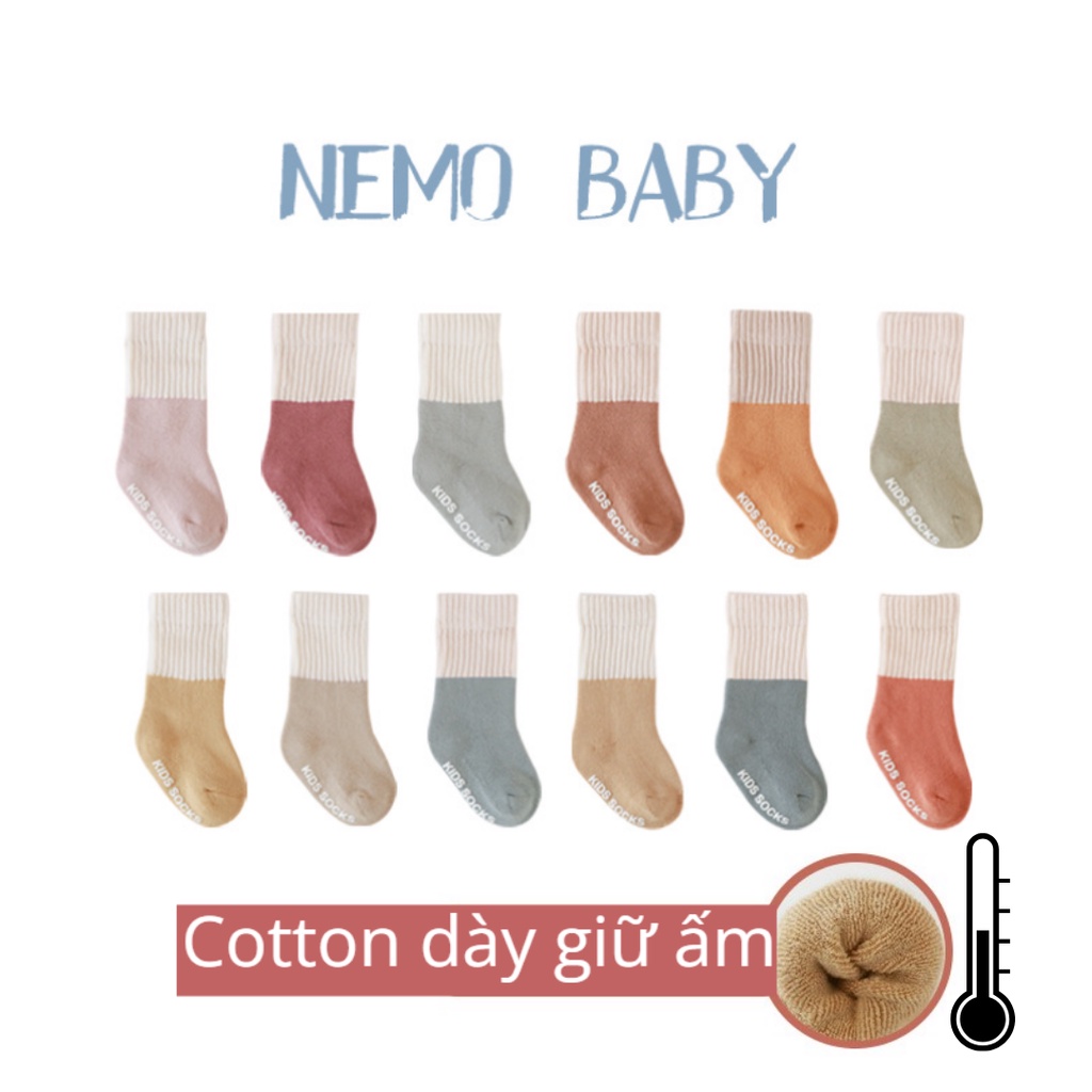 Set 3 đôi tất hàn cao cổ cotton loại DÀY siêu ấm cho mùa đông màu phù hợp cả bé trai và bé gái