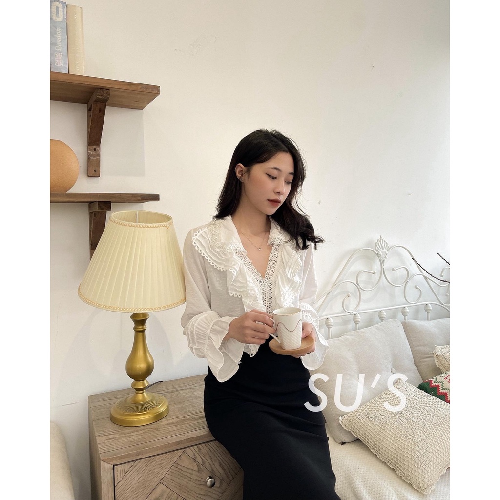 Áo bbd đũi cổ bèo phối ren A2173 SUSTORE