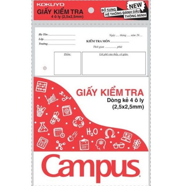 Giấy Kiểm Tra Cấp 1 Campus 15 Tờ Đôi Dòng Kẻ 4 Ôly Mã Số TPBF100G