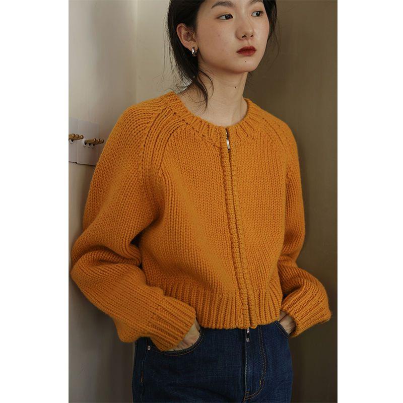 Áo Khoác Cardigan Len Dệt Kim Dày Dáng Rộng Cổ Tròn Dài Tay Phối Khóa Kéo Thời Trang Thu Đông Hàng Mới 2022