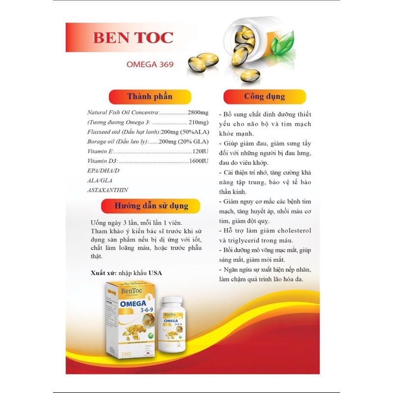 Viên uống Omega 3-6-9 Bentoc 100 viên