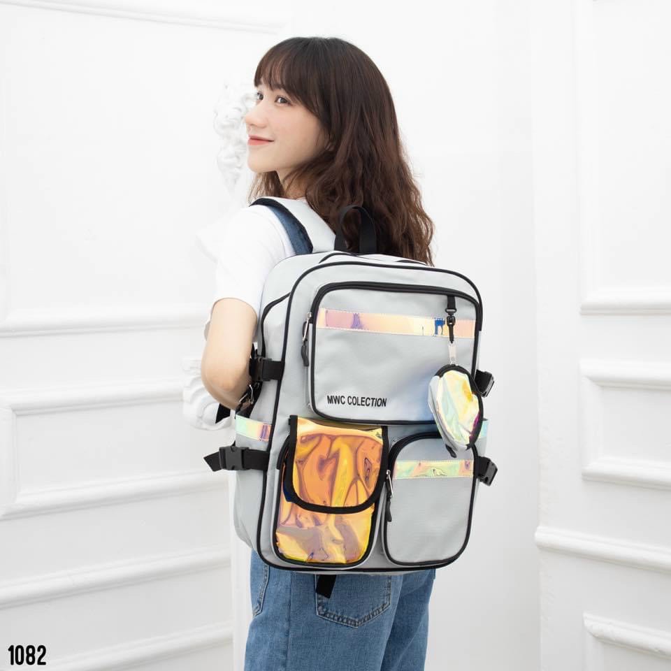 Balo trong suốt nam nữ đi học phối dạ quang bảy màu HOLO