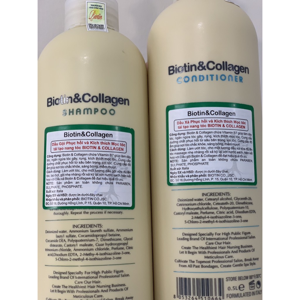 Combo 2 chai dầu gội xả Biotin Collagen PH 5.5-6.5 Professional 1000ml giúp giảm gãy rụng - mỹ phẩm MINH HÀ Cosmetics