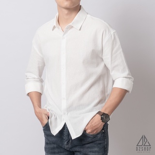 Áo sơ mi D2shop, áo sơ mi nam dài tay vải linen trơn, màu trắng