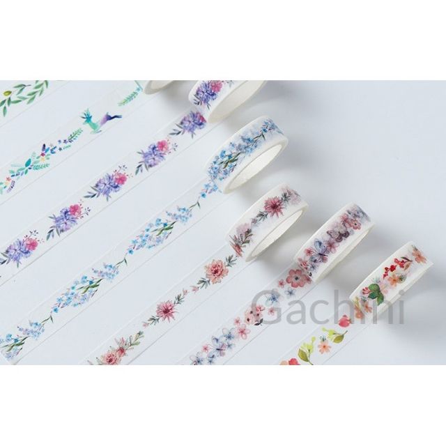 Băng dính washi tape hoa cỏ trang trí planner, bujo, scrapbook cực xinh WST118