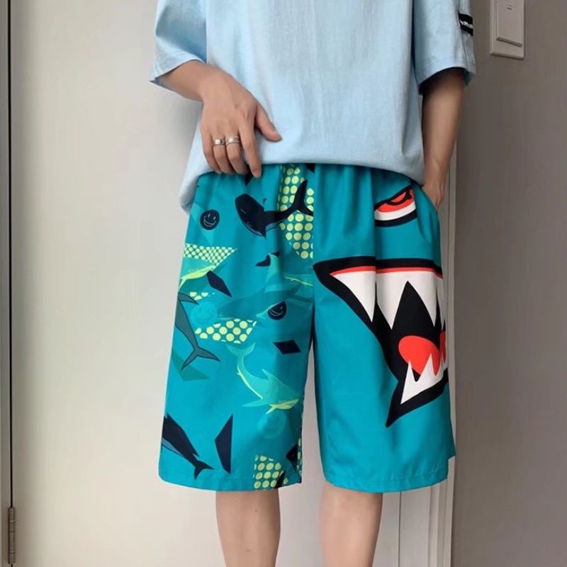 Quần ngắn ống rộng Thoáng Khí In Hình Cá Mập Thời Trang Mùa Hè Hàn Quốc Dành Cho Nam/M-3XL