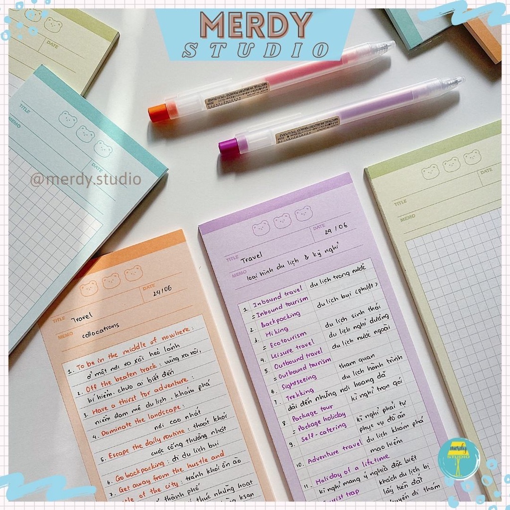 Tập 30 tờ giấy note ghi chú pastel học từ vựng, ghi chép bài size B5 1/2