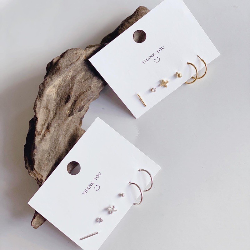 Set bông tai hình học phối 6 chiếc