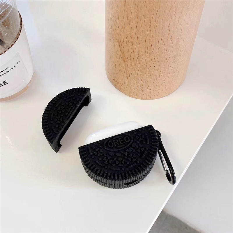 #Hộp Đựng Airpods Màu Đen #Vỏ Bảo Vệ Hộp Sạc Tai Nghe Airpod 1 2 Pro Bằng Silicon Mềm Chống Rơi Hình Bánh Quy Socola