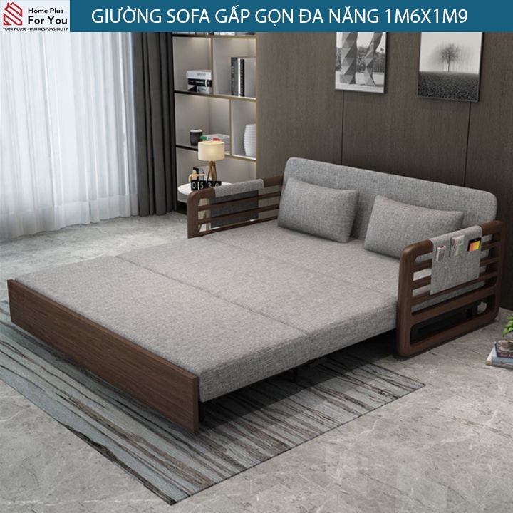 Giường Sofa Gấp Gọn Đa Năng Tay Gỗ Có Hộc Chứa Đồ Tiện Lợi, Giường Ngủ Thông Minh Omega M092