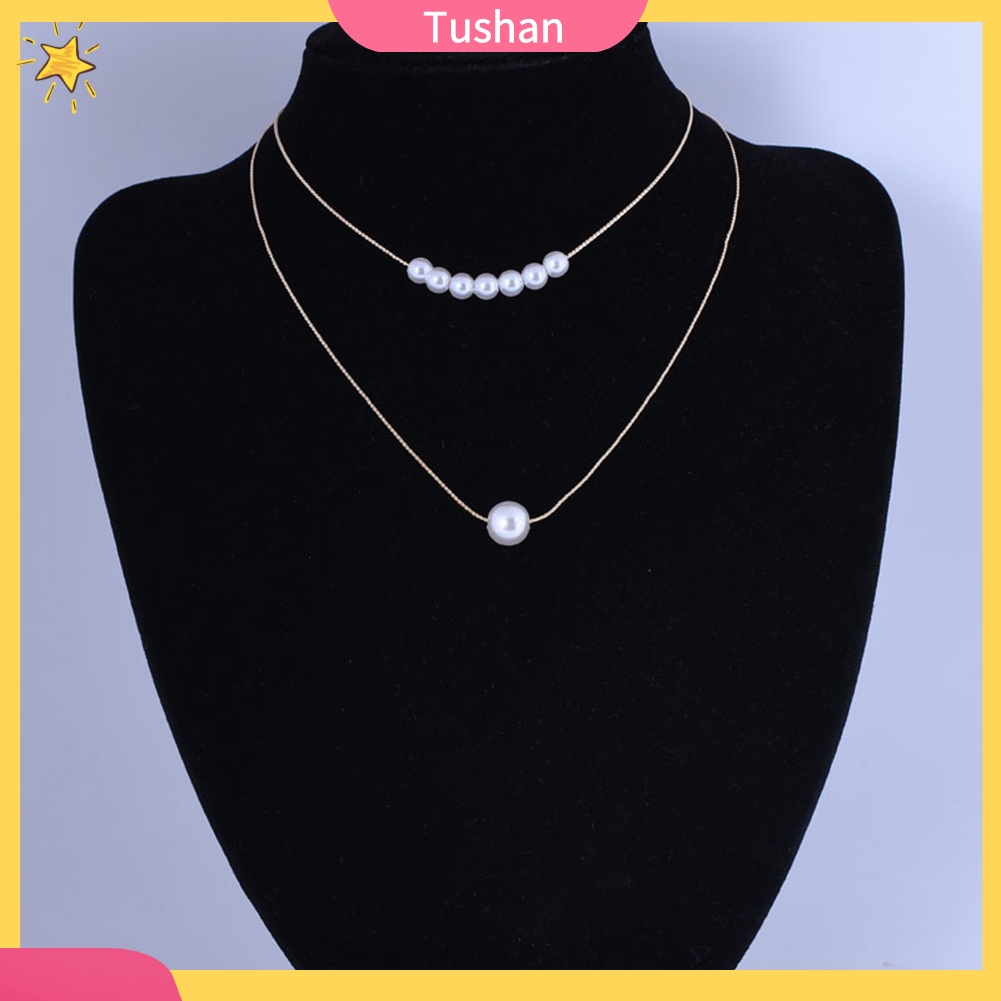 vòng cổ Hai Tầng Đính Ngọc Trai Giả Thời Trang Nhật Hàn Cho Nữ