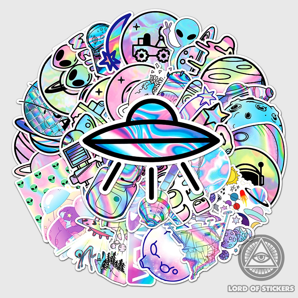 Set 50 Nhãn Dán Chủ Đề Vũ Trụ Sticker Cute Holographic Phong Cách Hoạt Hình Chống Thấm Nước Dán Mũ Bảo Hiểm, Laptop, Sổ