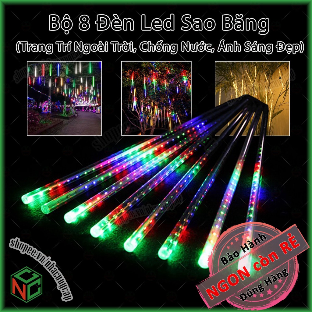 Bộ Đèn Led Sao Băng Đủ Màu 8 Ống 50 Cm Dùng Treo Cao - Chống Nước Để Ngoài Trời - NLM-8LSB5T