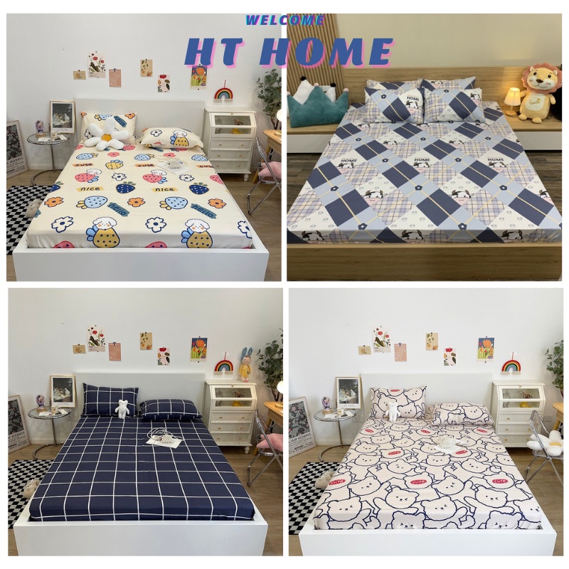 Bộ ga gối 1m6/1m8/2m drap giường cotton poly 5D, ga trải giường + 2 vỏ gối nằm đơn giản HT Home | BigBuy360 - bigbuy360.vn