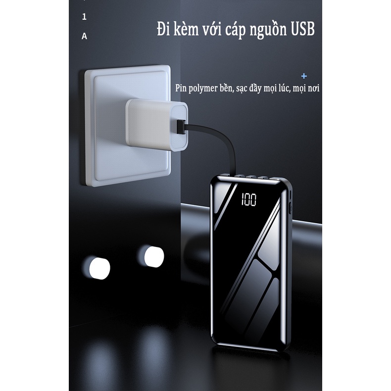 Ngân hàng điện dung lượng lớn 10000mAh/20000mAh Với màn hình pin còn lại với ánh sáng LED（Đi kèm với bốn dòng dữ liệu）
