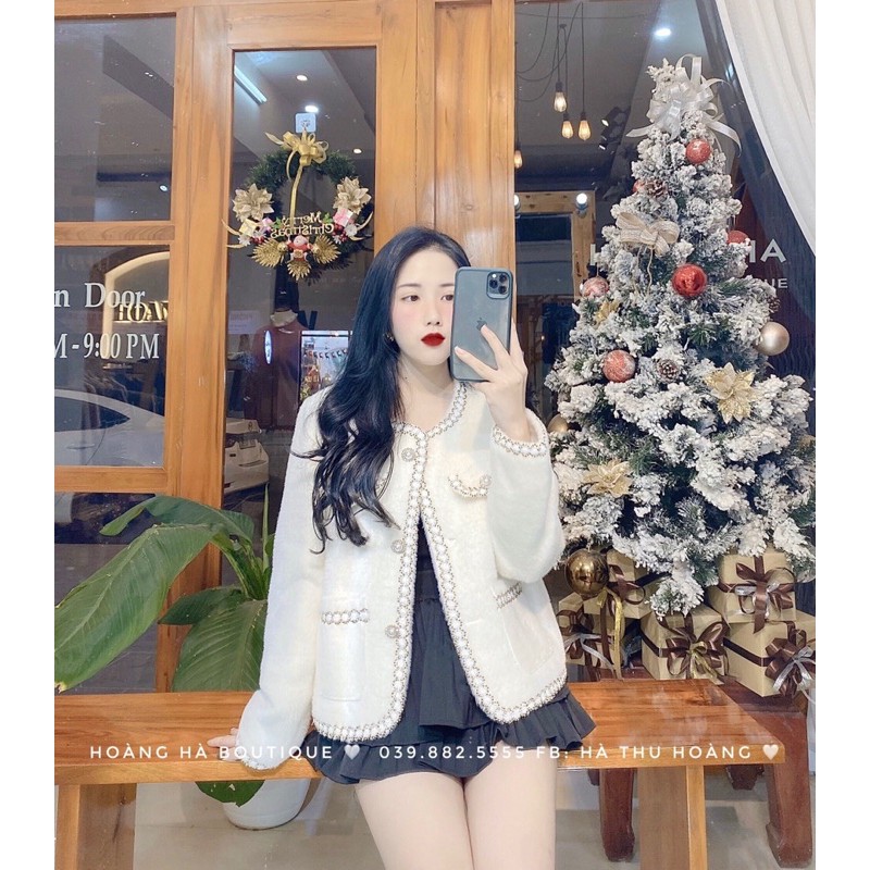 áo khoác lông khuy ngọc viền hàng chuẩn SĐ (sẵn)