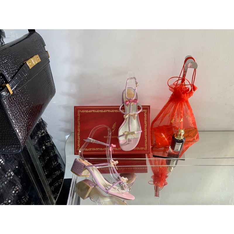 Sandal cao gót 4.5cm cho nữ Rene Caovilla 2021 da thật cao cấp nhiều mẫu nhiều màu