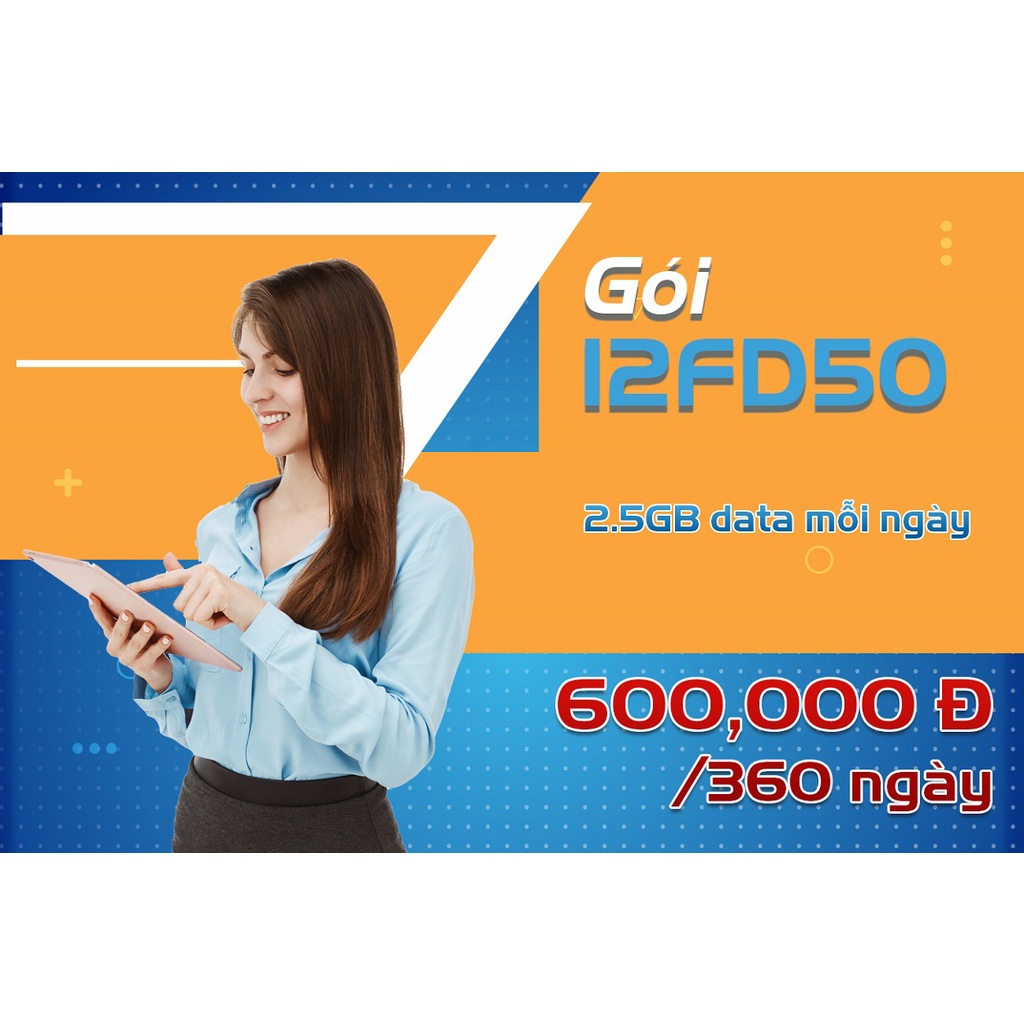 Sim 4G Mobifone 12FD50 Tặng 4GB 1 Ngày - Trọn Gói 1 Năm