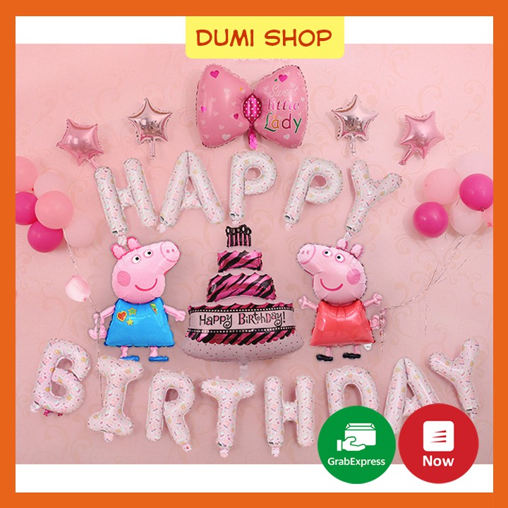 Set Bong Bóng Trang Trí Sinh Nhật Hình Heo Peppa Dễ Thương Có Kèm Bơm – Dumi Shop