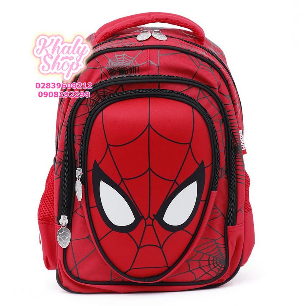 Balo trẻ em 15'' hình mặt nạ người nhện Spiderman nổi 3D màu đỏ đen dành cho học sinh ,bé trai - BL3DSP15D (30x13x38cm)