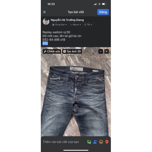 Quần jeans Replay sz 30