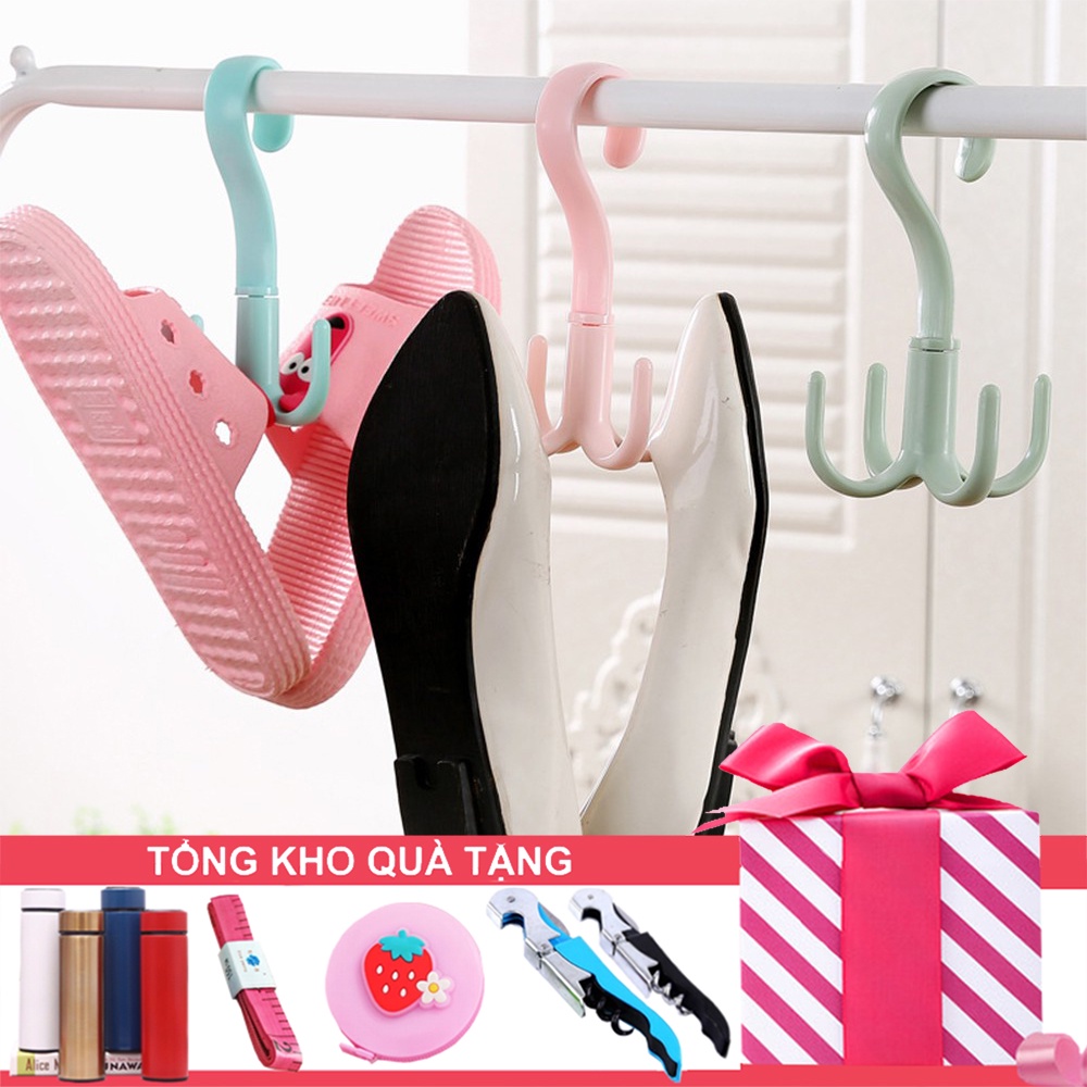 Móc Nhựa Treo Đồ 4 CHẤU XOAY 360 ĐỘ - Hình Móc Câu T5 Treo Phơi Giày Dép, Túi Xách, Dây Lưng Chịu Lực Tốt