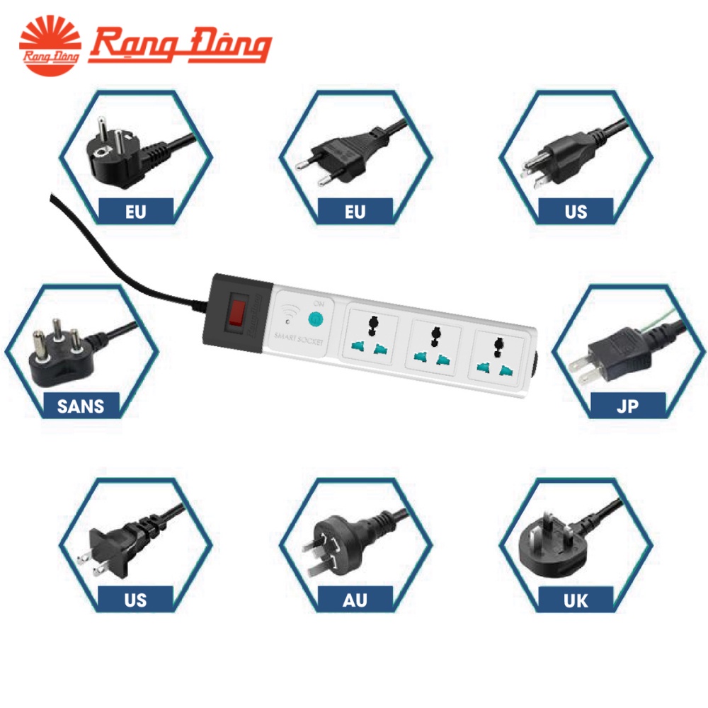 Ổ Cắm Thông Minh Rạng Đông OC02.WF 3m-5m - Ổ Cắm Wifi 2500W - Chức Năng Hẹn Giờ, Điều Khiển Từ Xa - Bảo Hành 1 Năm