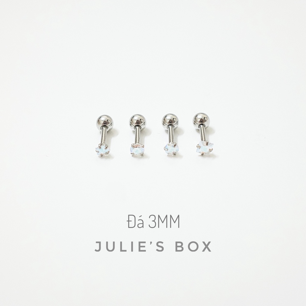 [1 Chiếc] Khuyên Tai Titan Đá 7 Màu Unisex Màu Bạc Đuôi Bi Không Gỉ Sét Không Ngứa Bông Tai Nam Julies Box 66