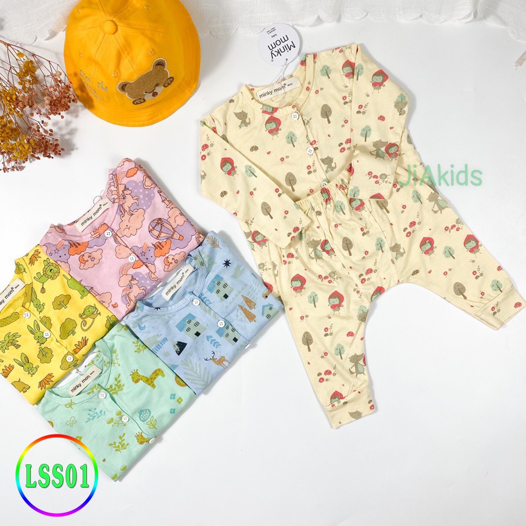 [LSS01] Bộ Dài Tay Thun lạnh MINKY MOM Sơ Sinh Nút Giữa, Quần Đắp Đũng, Thoáng Mát, Thoải Mái, Hàng Chuẩn Đẹp Cho Bé