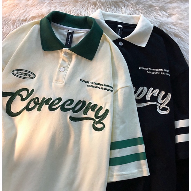 Áo polo unisex tay lỡ form rộng Corecury, áo thun có cổ nam nữ chất cotton xuất xịn mềm và mát, logo in