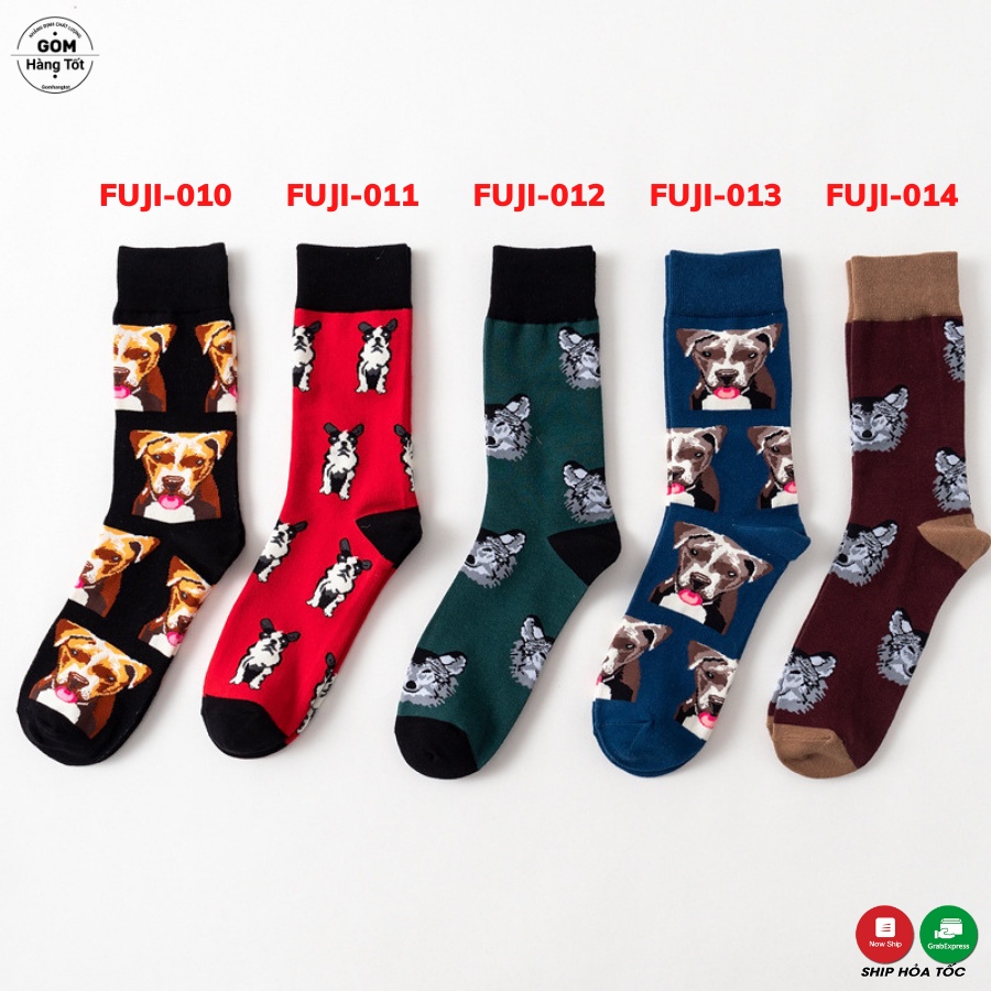 Tất vớ cổ cao cotton, tất cao cổ nam nữ họa tiết hình dog siêu dễ thương - FUJI