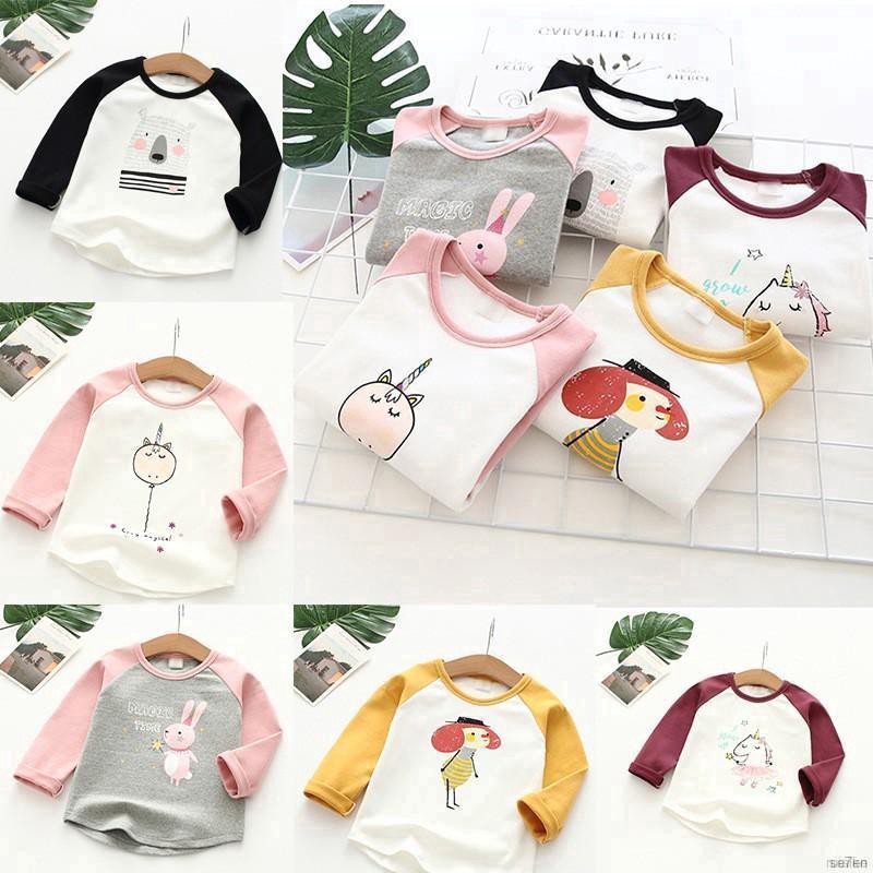 ruiaike  Baby Girl Boy Long Sleeve Cartoon Patchwork T-Shirts Kids Round Neck Tee Shirts Casual Blouse 2-7Y