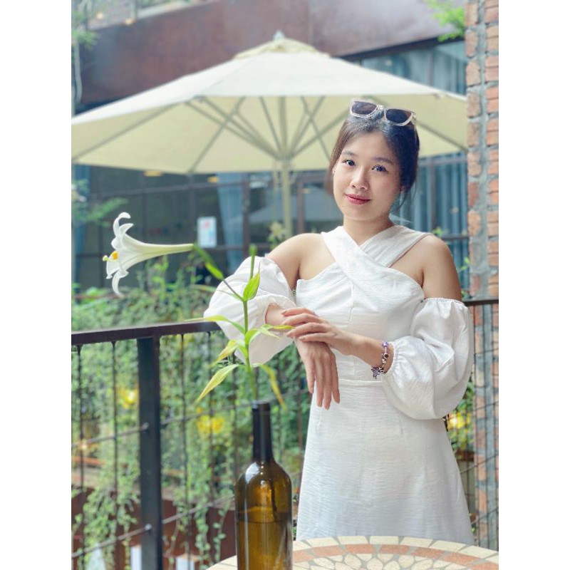 Váy yếm cổ xoắn hè thu ôm dáng mẫu Hàn Quốc Pearlsince21 (hình thật, sẵn)