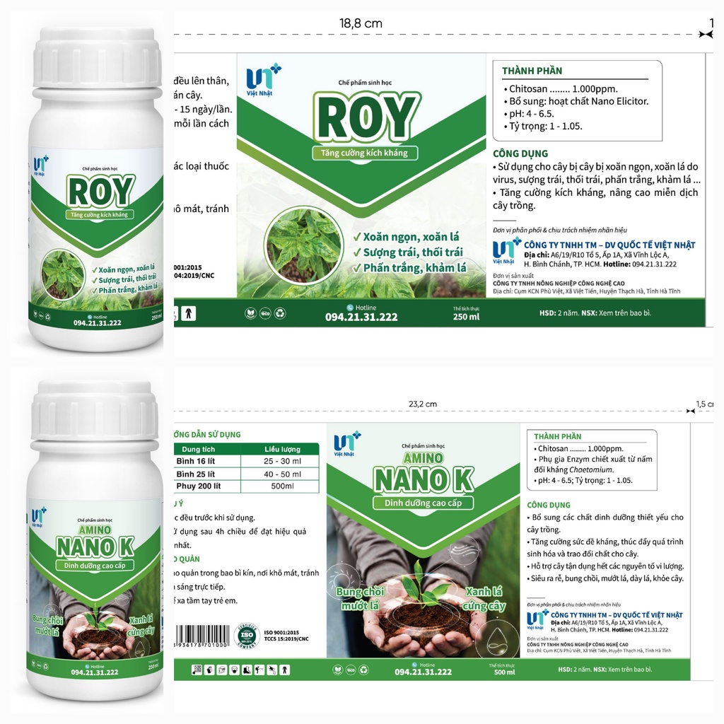 Chế phẩm sinh học ROY & NANOK: Bộ đôi xử lý xoăn ngọn, xoăn lá - giúp cây trồng bung chồi, mướt lá