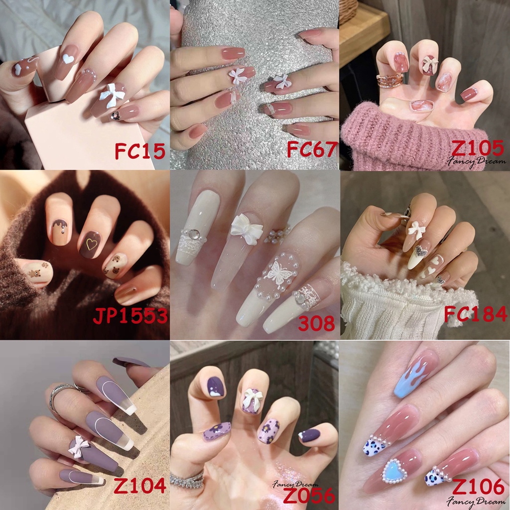 [Hàng mới về]Bộ 24 móng tay giả đính nơ xinh xắn dành cho nữ