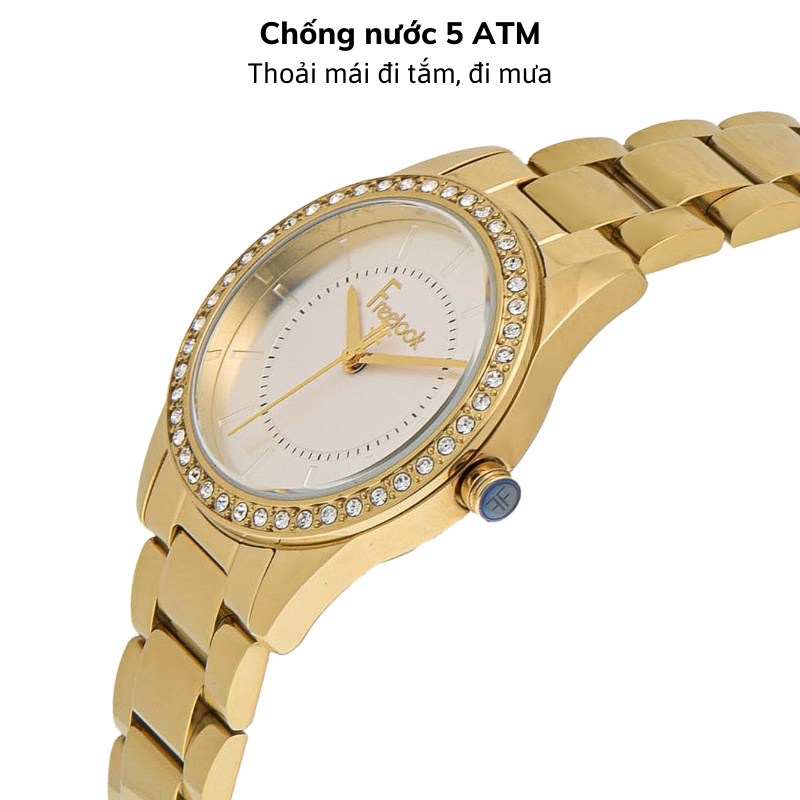 Đồng hồ nữ Freelook FL.1.10191, Chống nước, Dây thép không gỉ, Viền máy đính đá, sang trọng cao cấp, Bảo hành chính hãng
