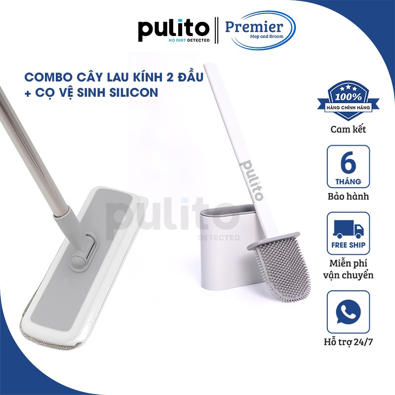 Combo cây gạt nước gạt kính 2 trong 1 siêu bền kèm cọ vệ sinh silicon Pulito, vệ sinh bồn cầu toa-lét phòng tắm