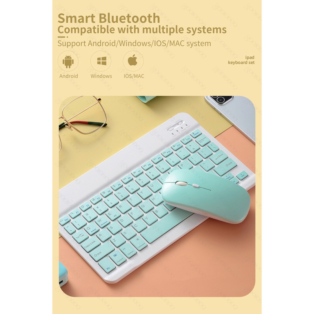 Bộ chuột và bàn phím bluetooth không dây màu bắt mắt chuyên dụng cho điện thoại/ipad 10 inch