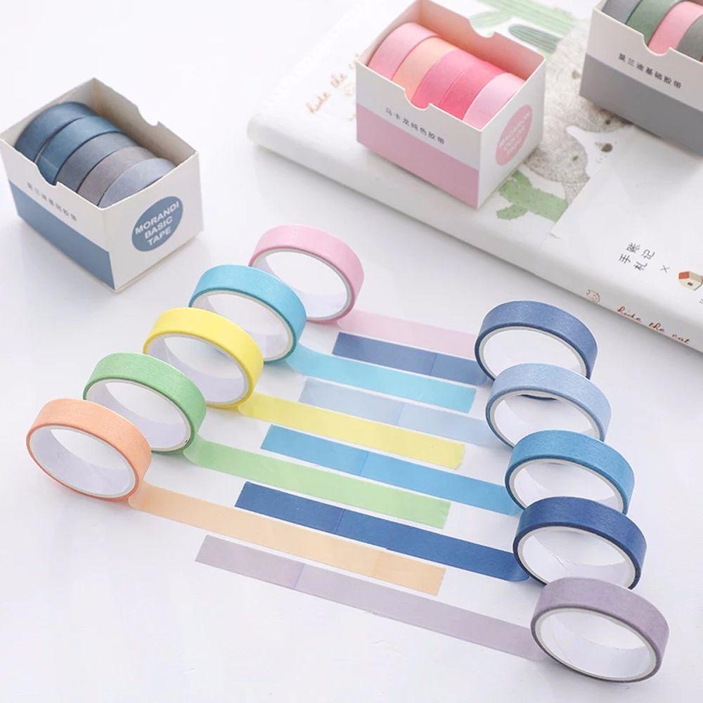Hộp 5 Cuộn Băng Keo Màu Sắc Trơn Trang Trí Sổ Tay