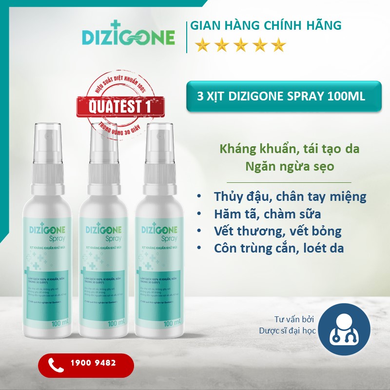 Combo 3 chai dung dịch - Kháng khuẩn, lành vết thương, tái tạo da, ngăn ngừa sẹo DIZIGONE SPRAY 100ml