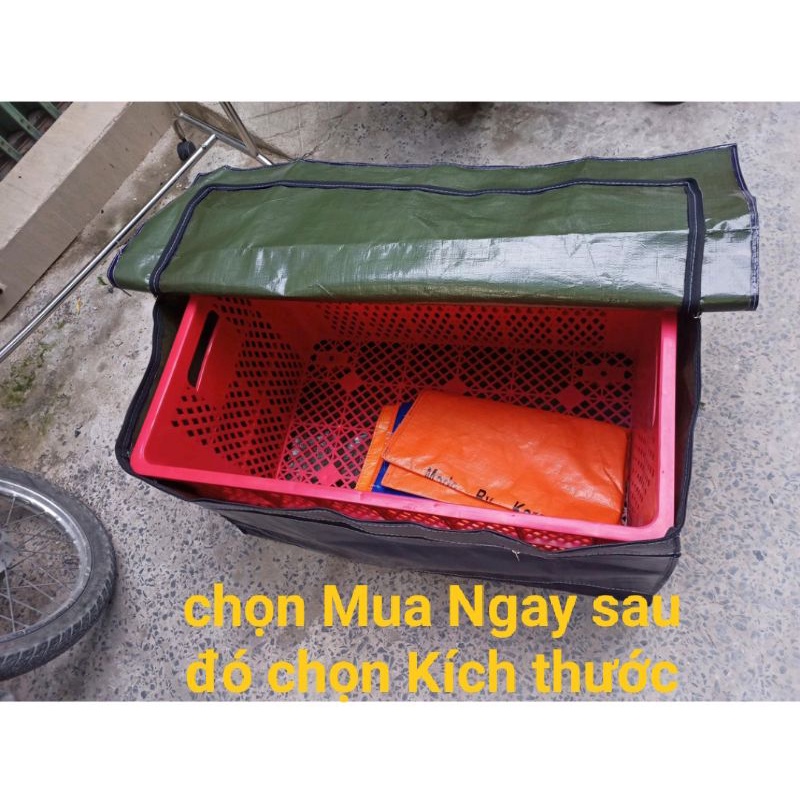 Túi bạt đựng sọt chở hàng CHỐNG NƯỚC TUYỆT ĐỐI, túi đựng sọt shipper (có phần che dây kéo và túi phụ)