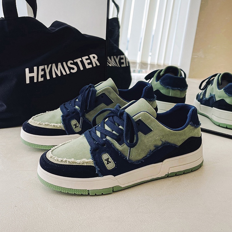Giày thể thao nam cổ thấp phong cách Harajuku màu xanh lá cây vải rách cực chất bản đẹp full box bill
