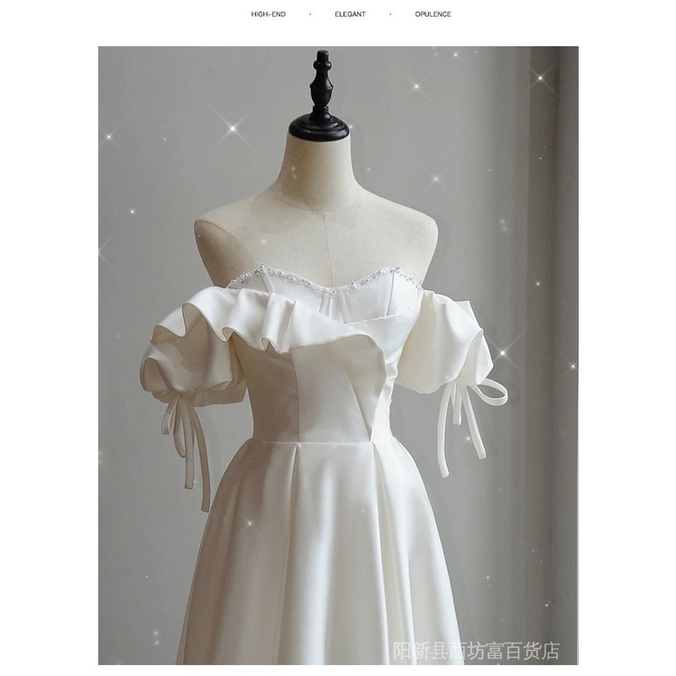 Đầm Cưới Satin Nhẹ Nhàng Phong Cách Mới 2022 Kiểu Pháp Đơn Giản Một Vai Cho Cô Dâu SD7B