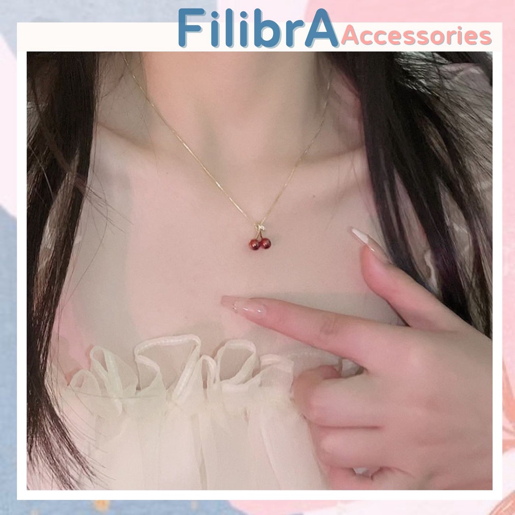 Dây chuyền Cherry đỏ, vòng cổ Titan không gỉ phụ kiện trang sức Filibra - DC011