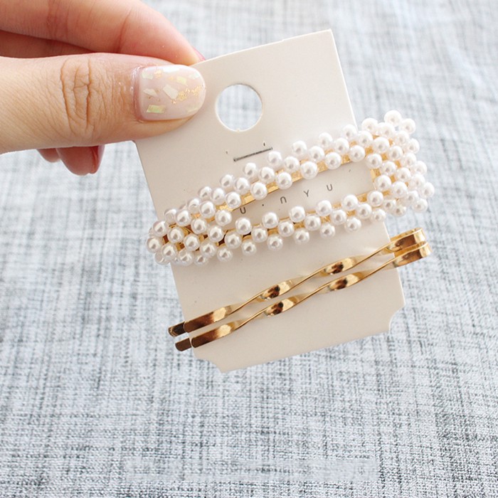 Set 3 Kẹp Tóc Kim Loại Đính Ngọc Trai Giả Thời Trang Cho Nữ