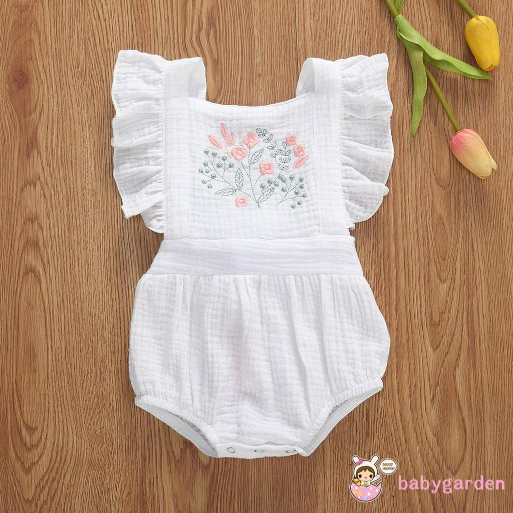 Jumpsuit Cotton Sát Nách Thêu Hoa Cho Bé Gái