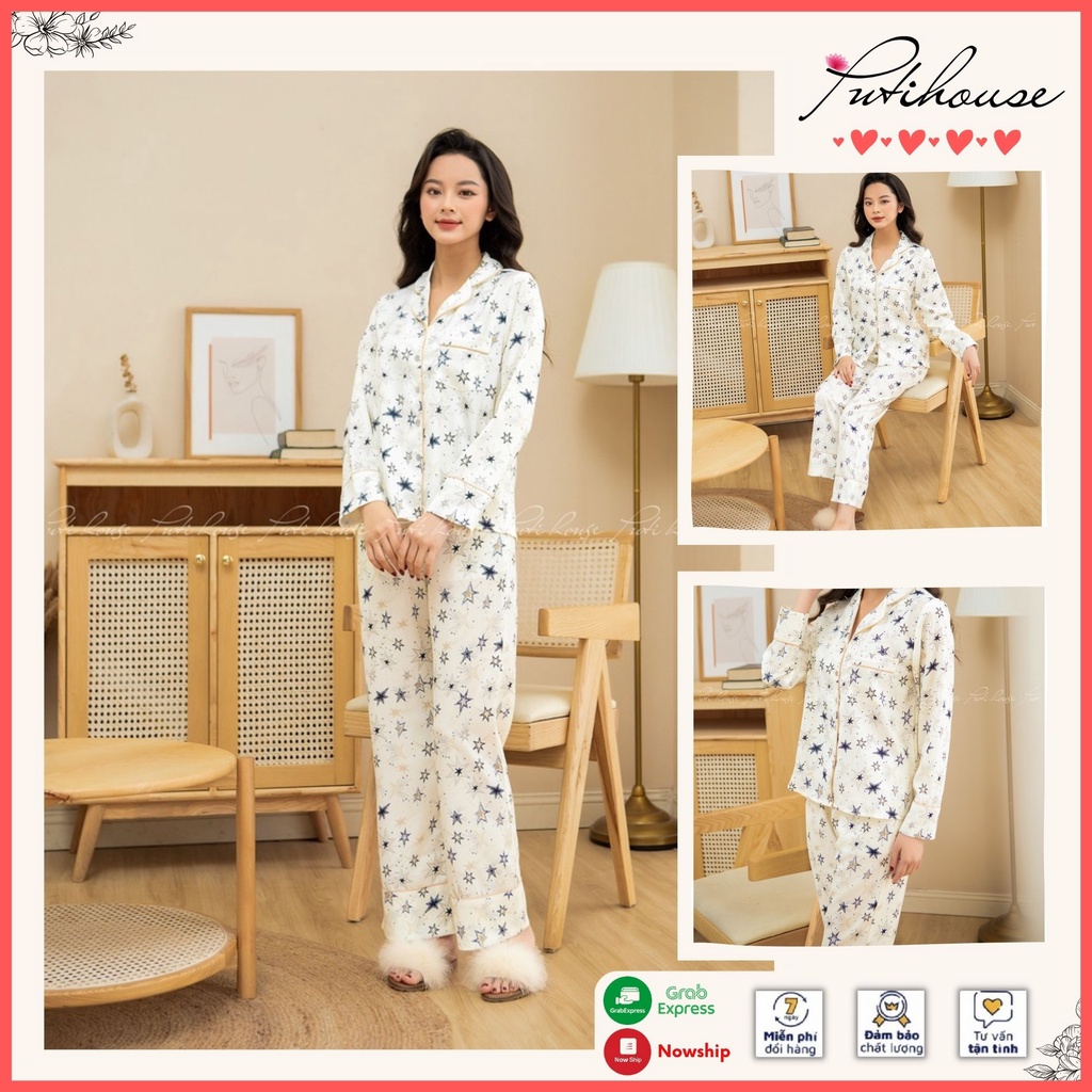 Bộ ngủ nữ pijama Puti House hình sao bộ lụa mặc nhà cao cấp mềm mịn không nhăn nhà bền đẹp